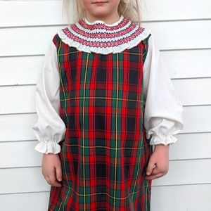 Vintage Girls Plaid Dress Green Red 60s 8 10 12